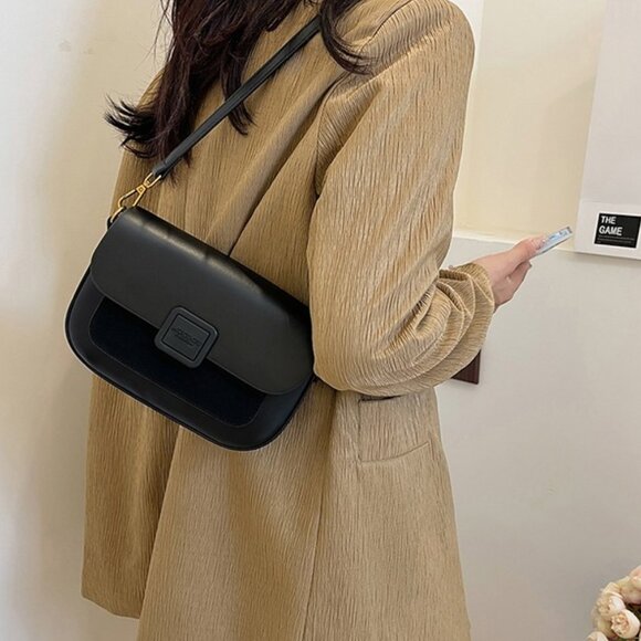 Structured Flap Suede Panel Shoulder Bag - Picture 2 of 6
